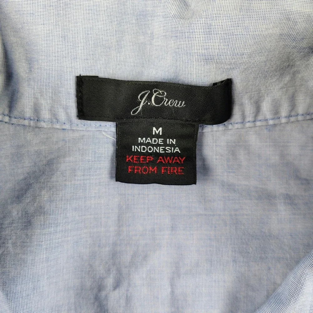 J. Crew‎ Blue Pajama-Style Medium Button-down Top Pink Trim Cotton Collar